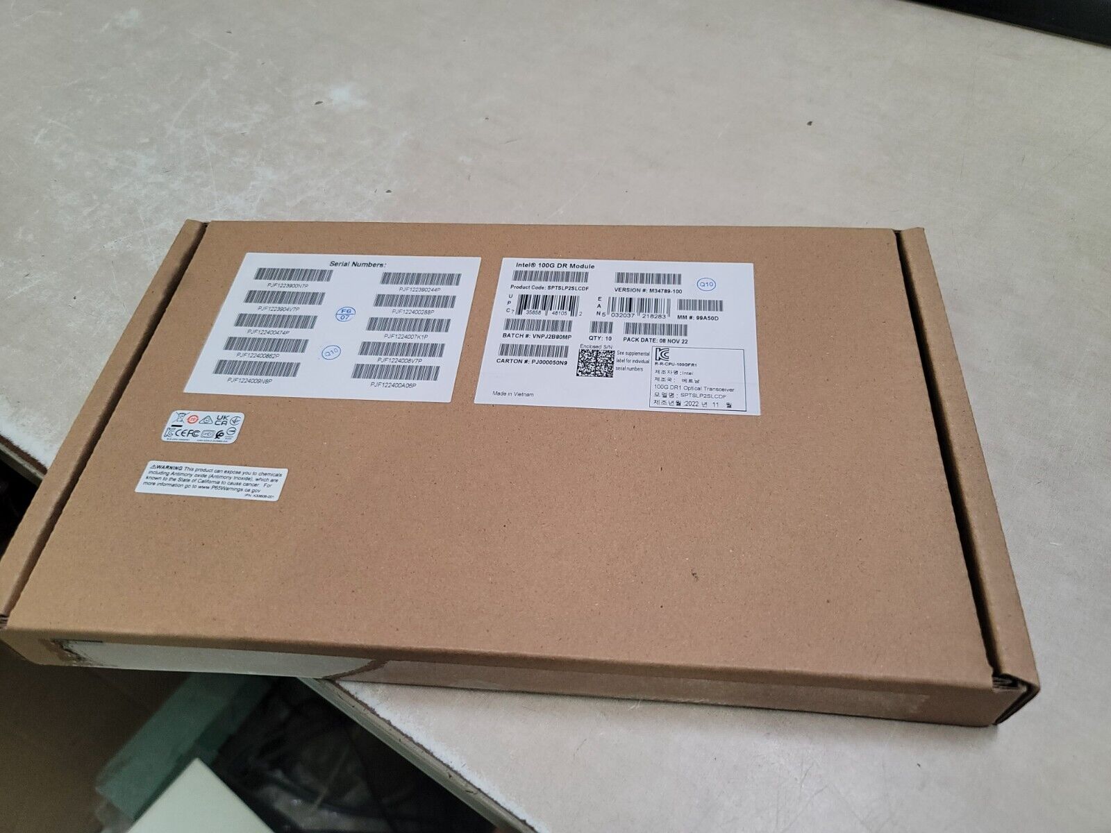Box of 10 Intel QSFP28 100G DR Optical Transceiver Modules SPTSLP2SLCDF