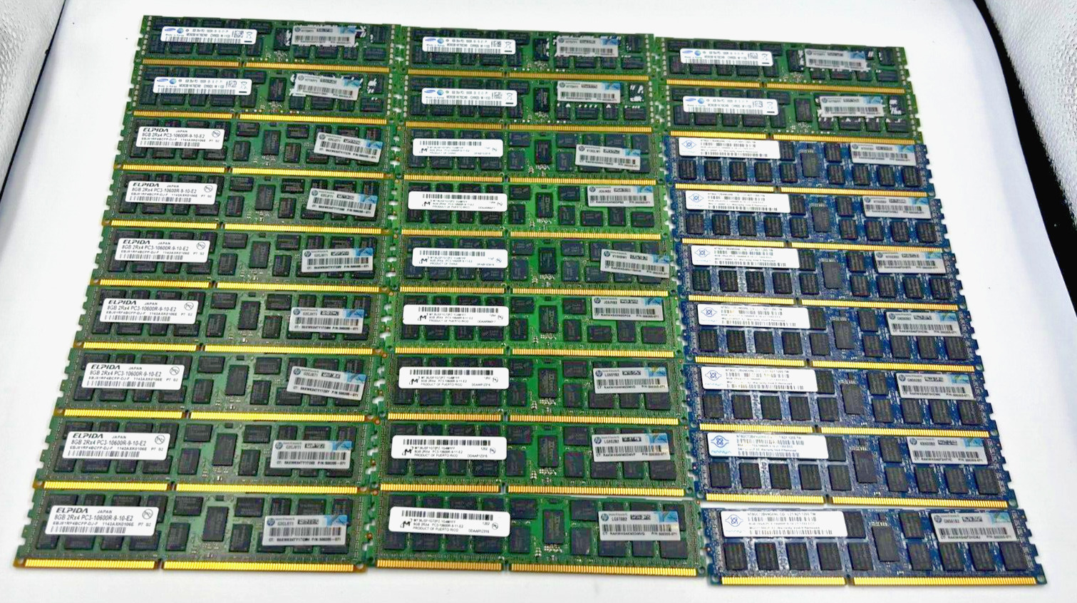 SERVER RAM-MIX LOT OF 140 8GB 2RX4 PC3- 10600R(MICRON,SAMSUNG,NANYA,ELPIDA)/TEST