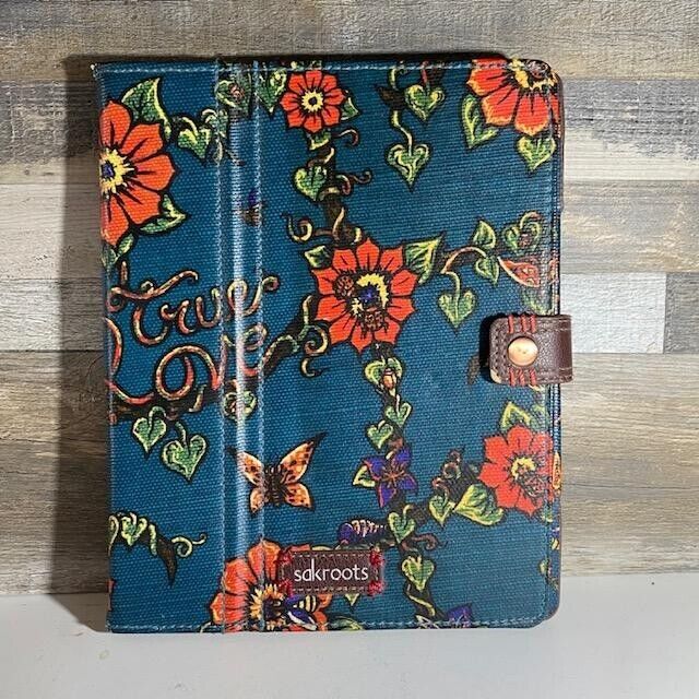 Sakroots Ipad/ Tablet Cover Case Brand Teal with Red Orange Flowers