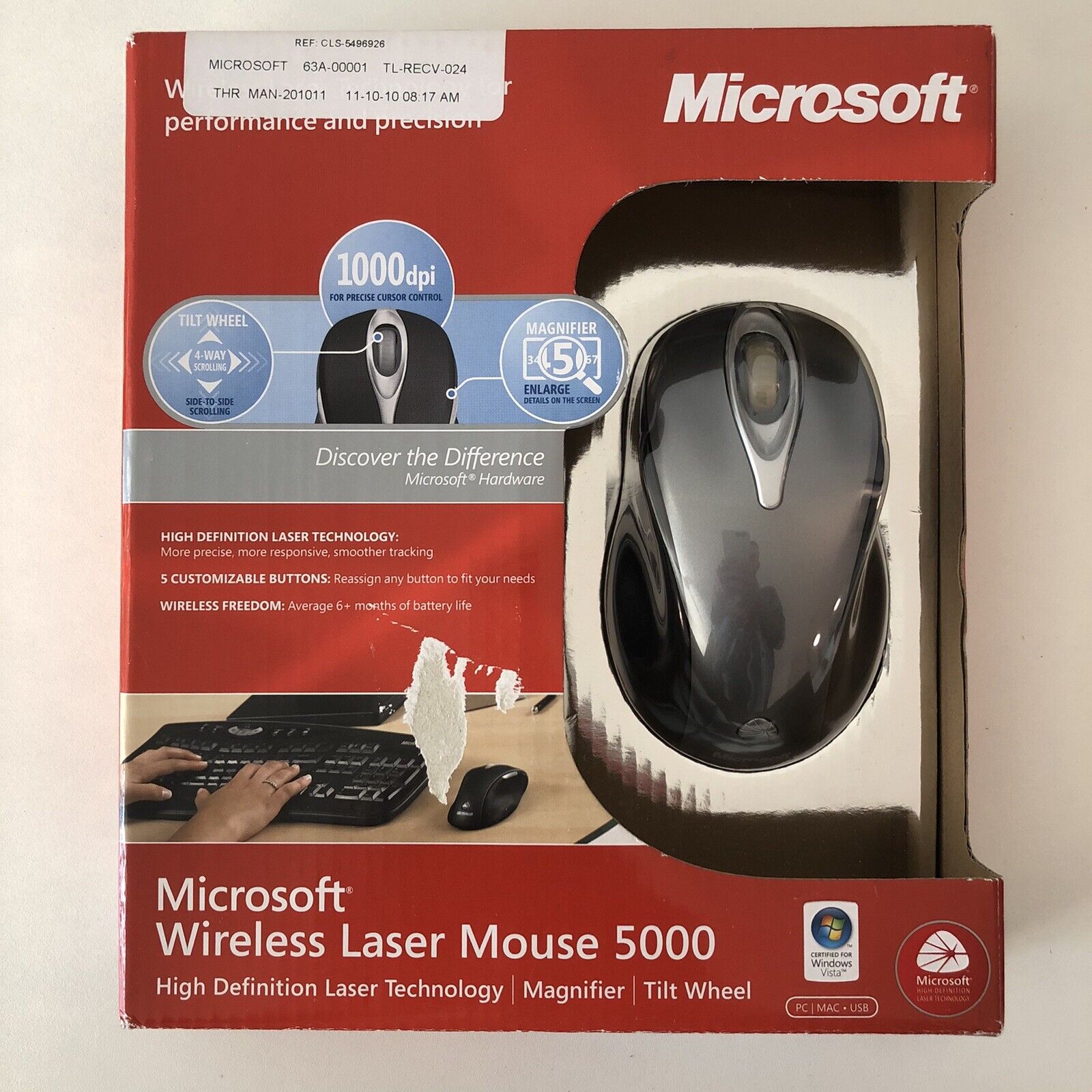 Microsoft Wireless Laser Mouse 5000 Model 1058 w/ USB Receiver Model 1053, Works