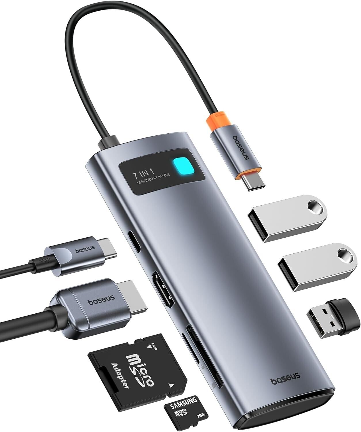 Baseus USB C Hub, 4K@60Hz HDMI USB C Docking Station, 7 in 1 USB Hub with 3 USBs