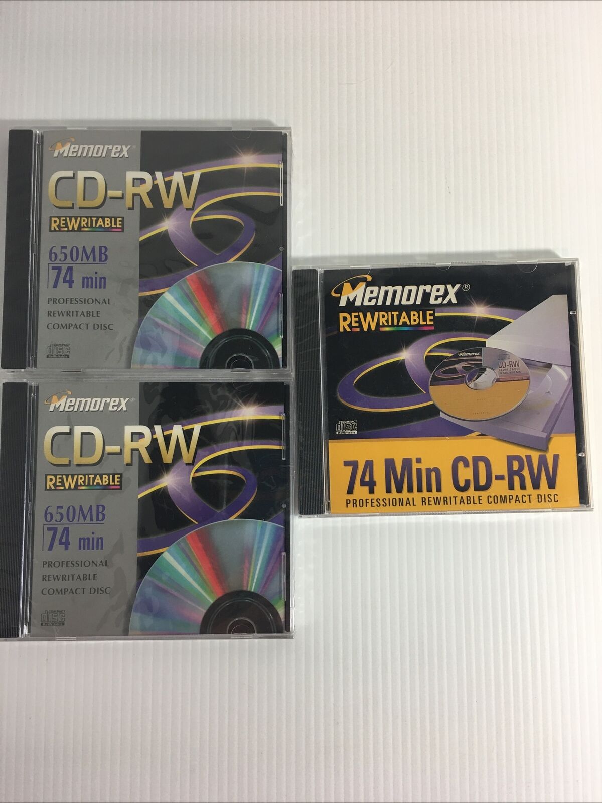 Lot of 3 Vintage Memorex Professional Rewritable Compact Disk 74 Min CD-RW NEW