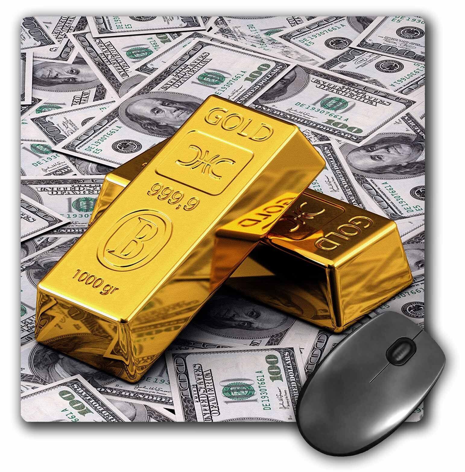 3dRose Gold bars bar bullion cash money dollar hundred bill bills bank note bank