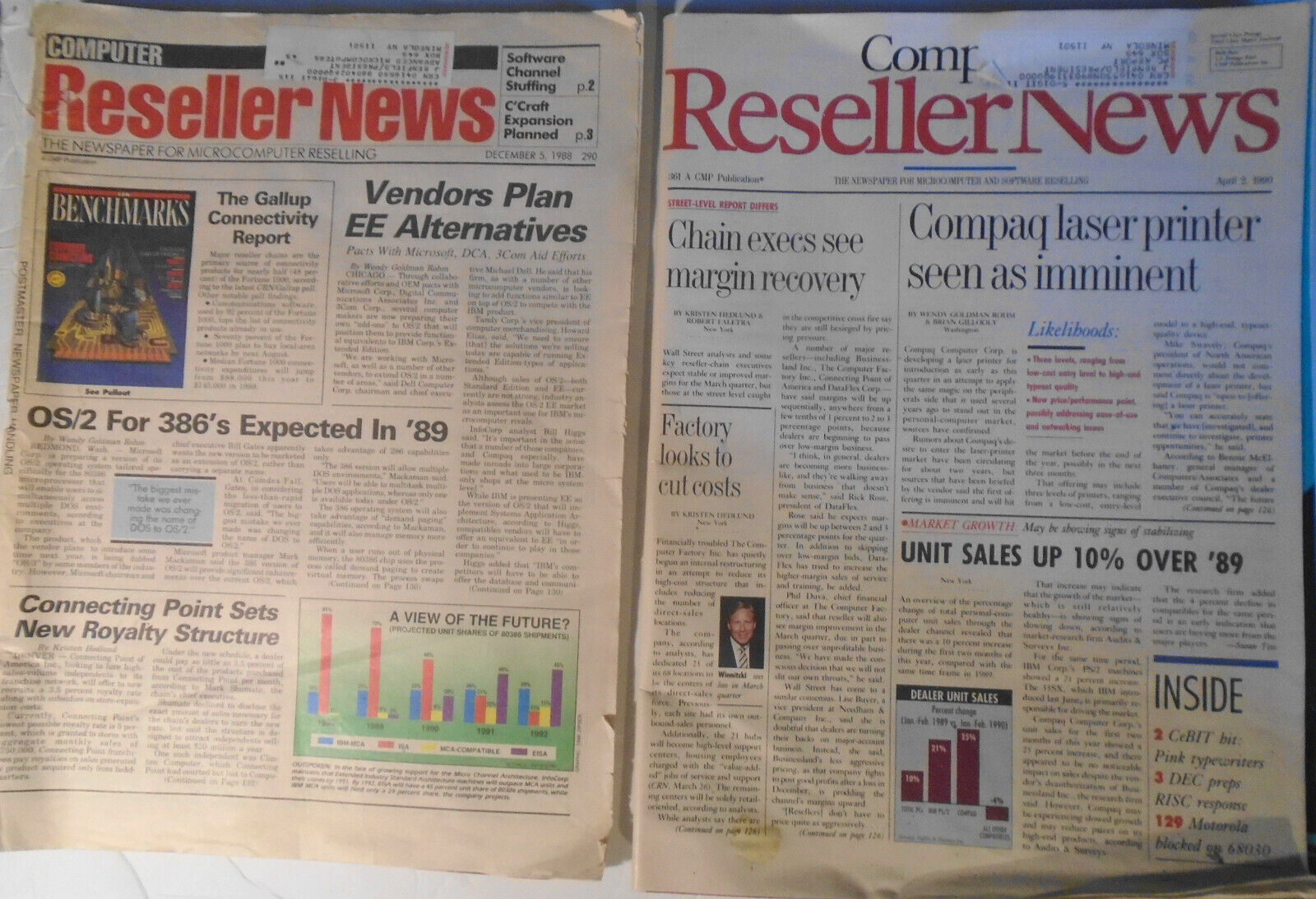Computer Reseller News - 2 issues, April 2, 1990, & December 5, 1988