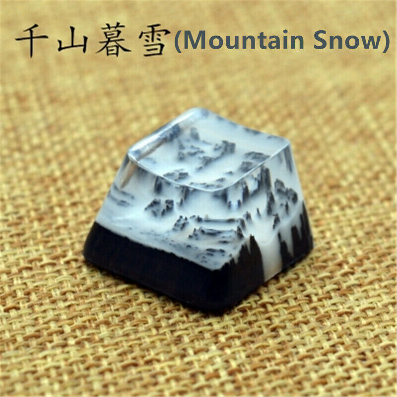 New Snow Mist Landscape Keycaps Resin Wood Handmade Switch Key Cap For Cherry MX