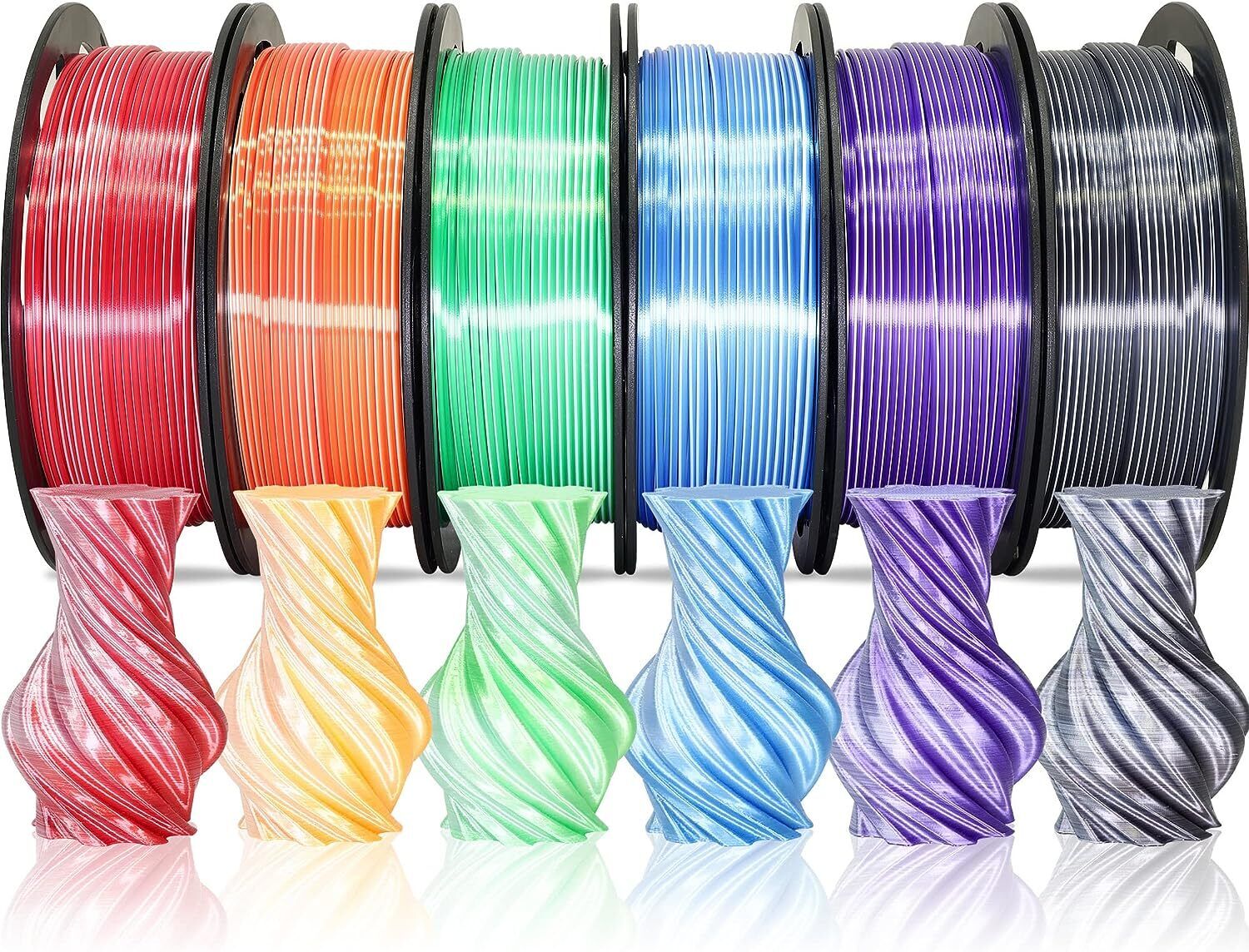 Dual Color 1.75Mm 3D Printer Filament Bundle 3D Printing Silk PLA 6 Spools Pack