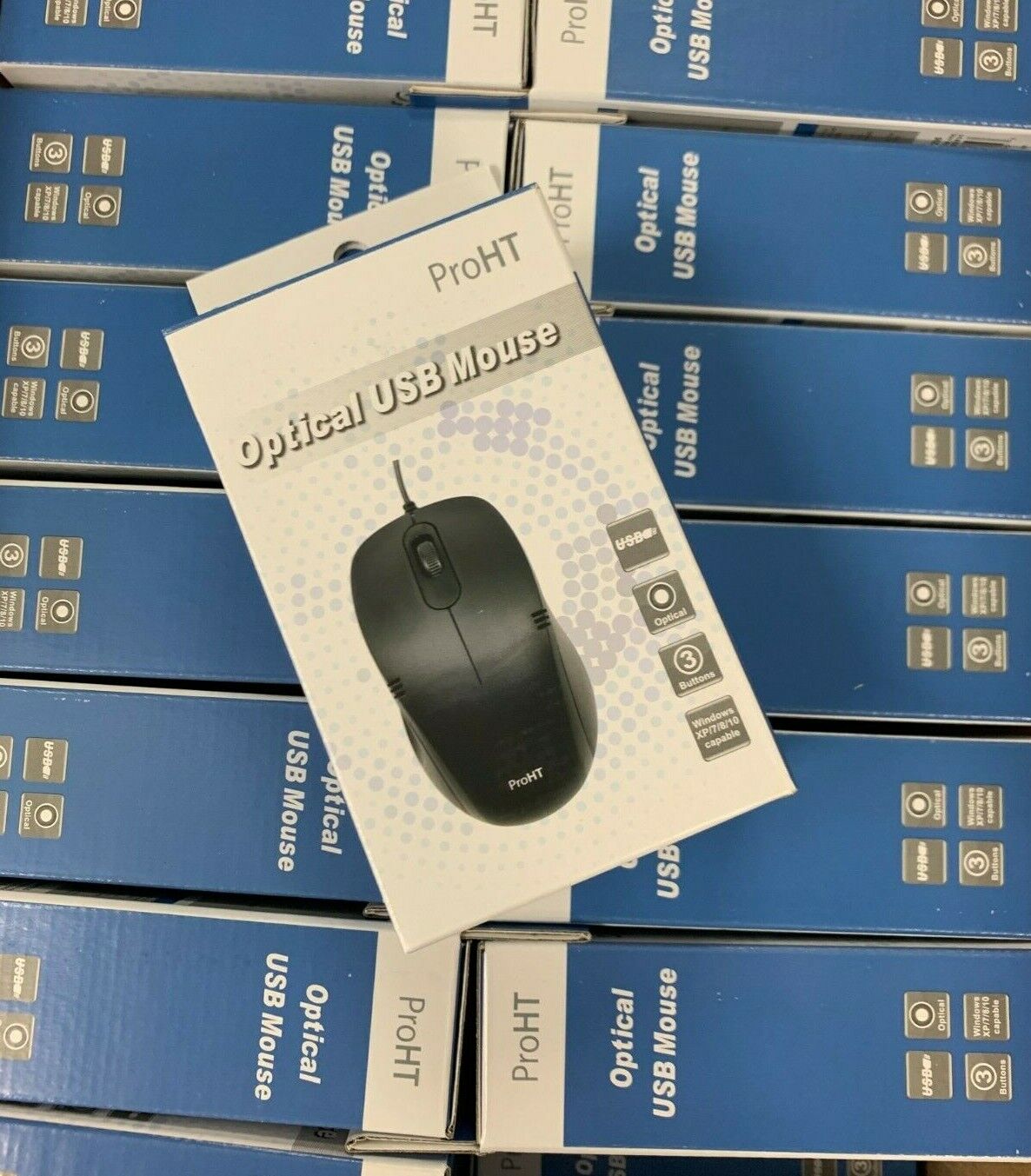 CASE OF 100 ProHT Optical USB Mouse 07235 NEW IN BOX