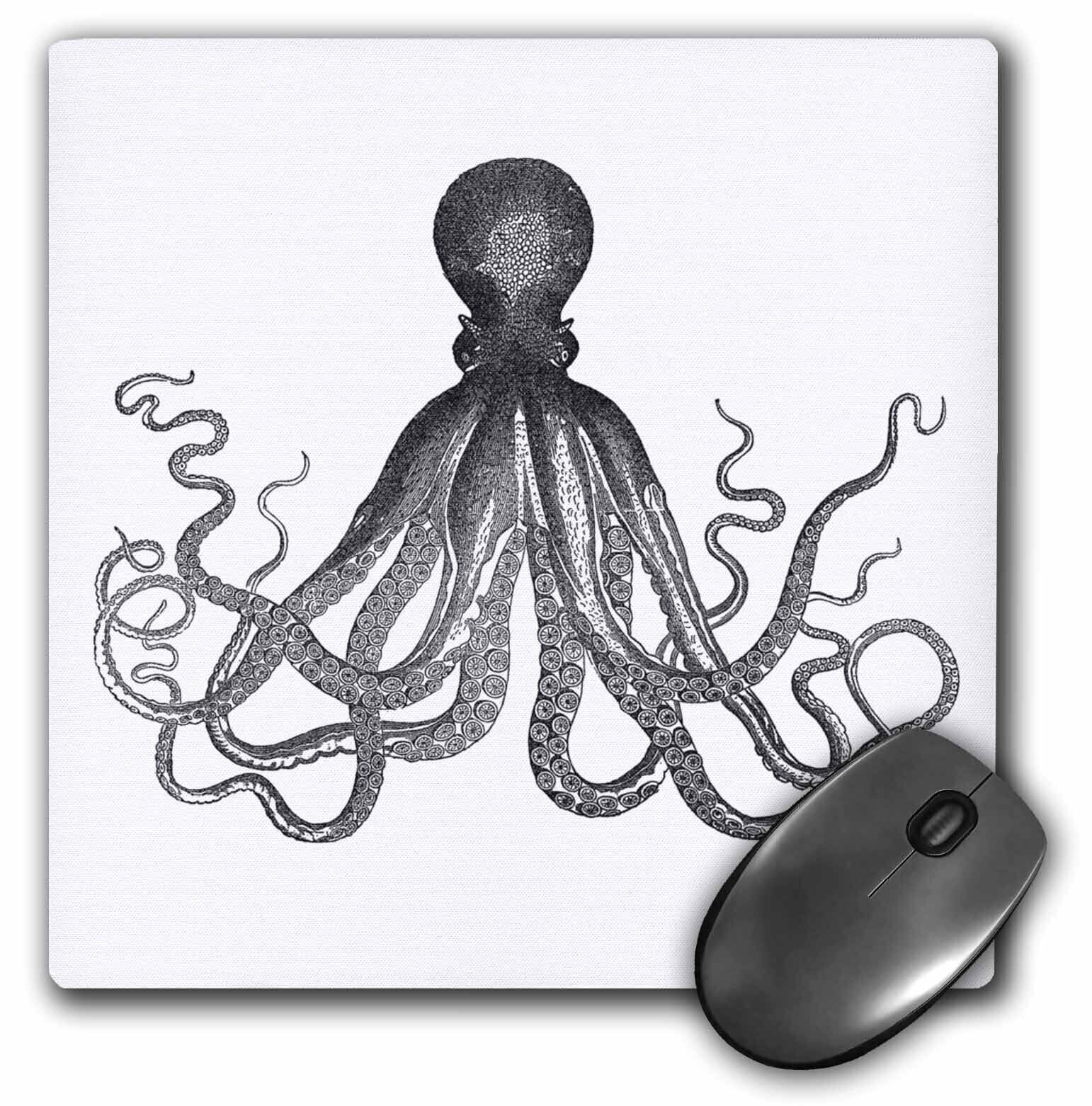 3dRose Vintage octopus - Black and white Lord Bodner kraken - Cthulu - nautical
