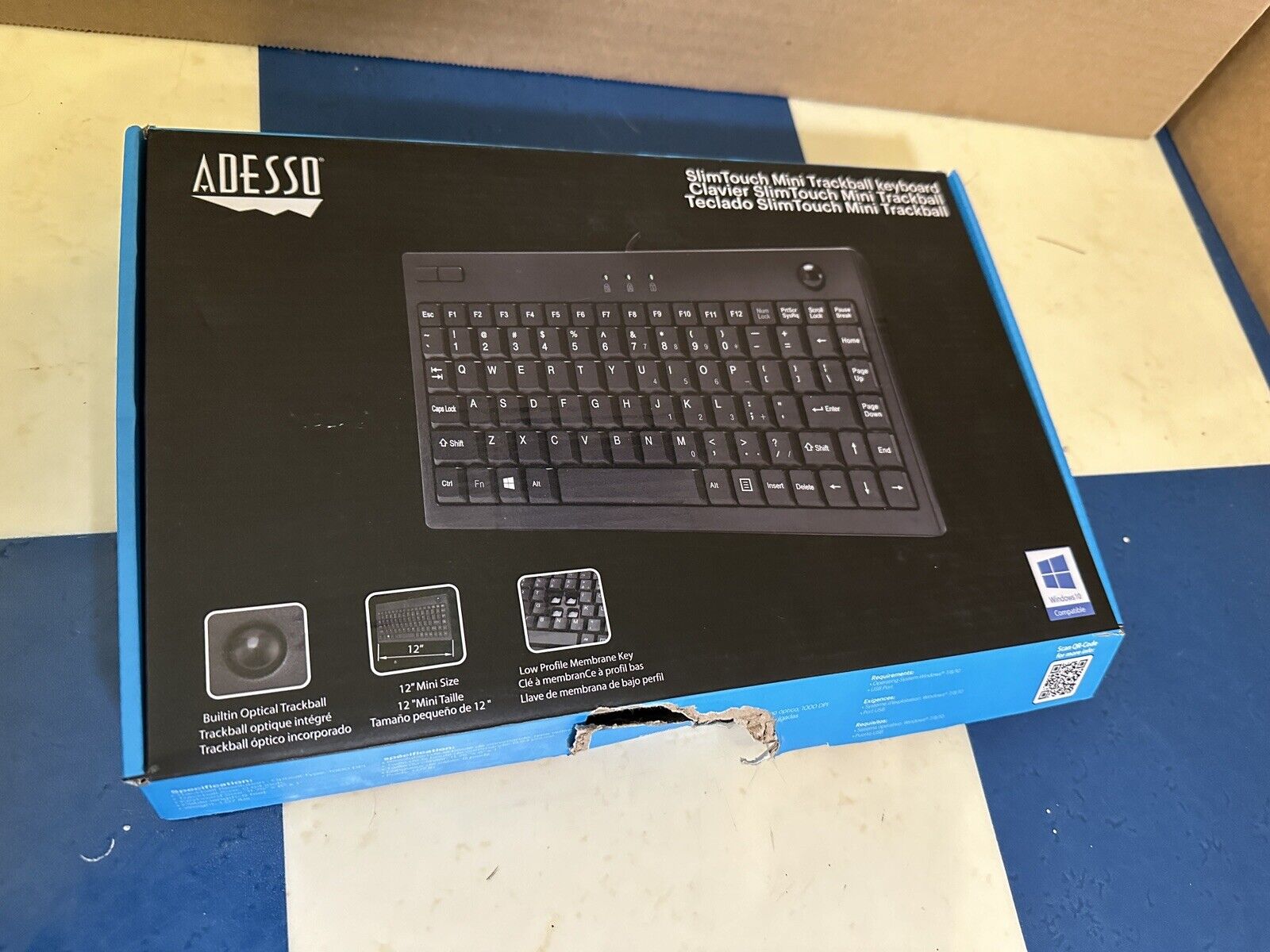 Adesso AKB-310UB - Mini Trackball USB Keyboard, Black
