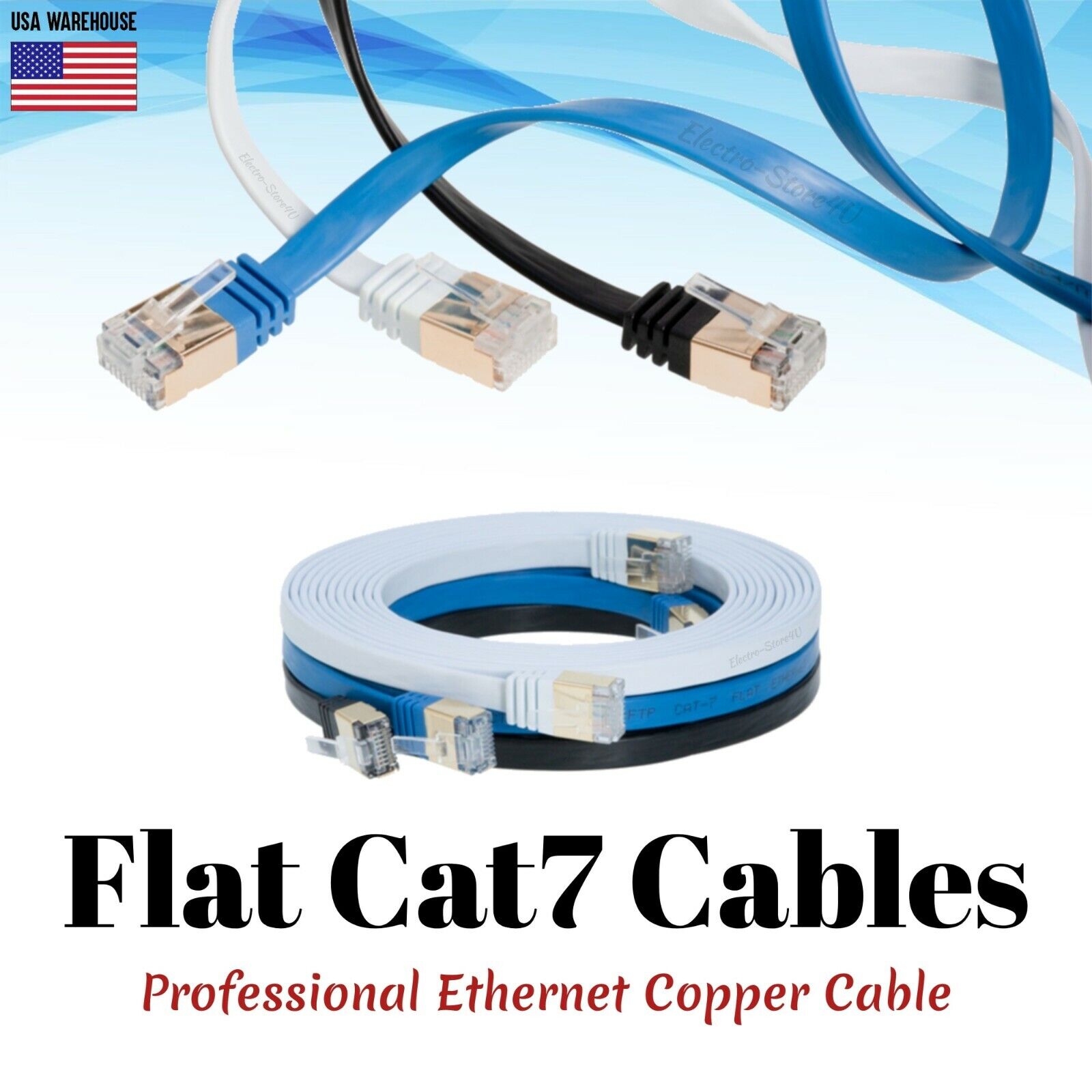 Flat Cat7 Shielded Ethernet RJ45 Patch Cable Cord U/FTP LAN Xbox PC PS4 Lot