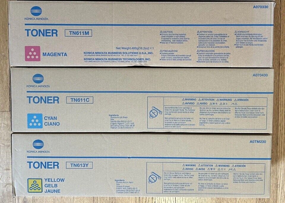 Genuine Set of 3 NEW Konica Minolta CMYK Toner Cartridges for Bizhub C451