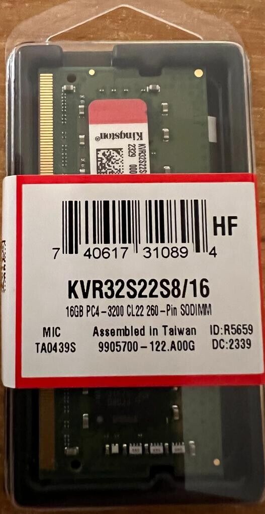 KINGSTON 16GB PC4-3200  DDR4-25600  Laptop Memory  KVR32S22S8/16  *NEW SEALED*