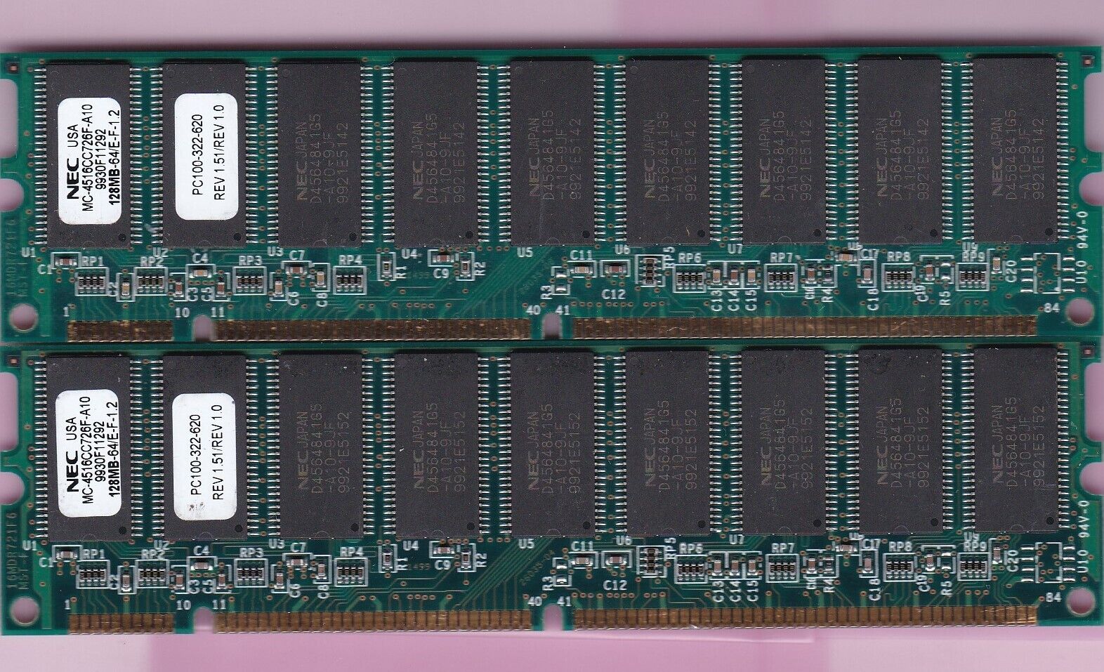 256MB 2x128MB PC-100 NEC MC-4516CC726F-A10 ECC PC100-322-620 SDRAM Memory Kit