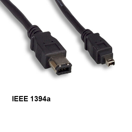 Kentek 3 ft IEEE-1394A Firewire 400 6-Pin Male to 4-Pin Male Cord Data DV Black