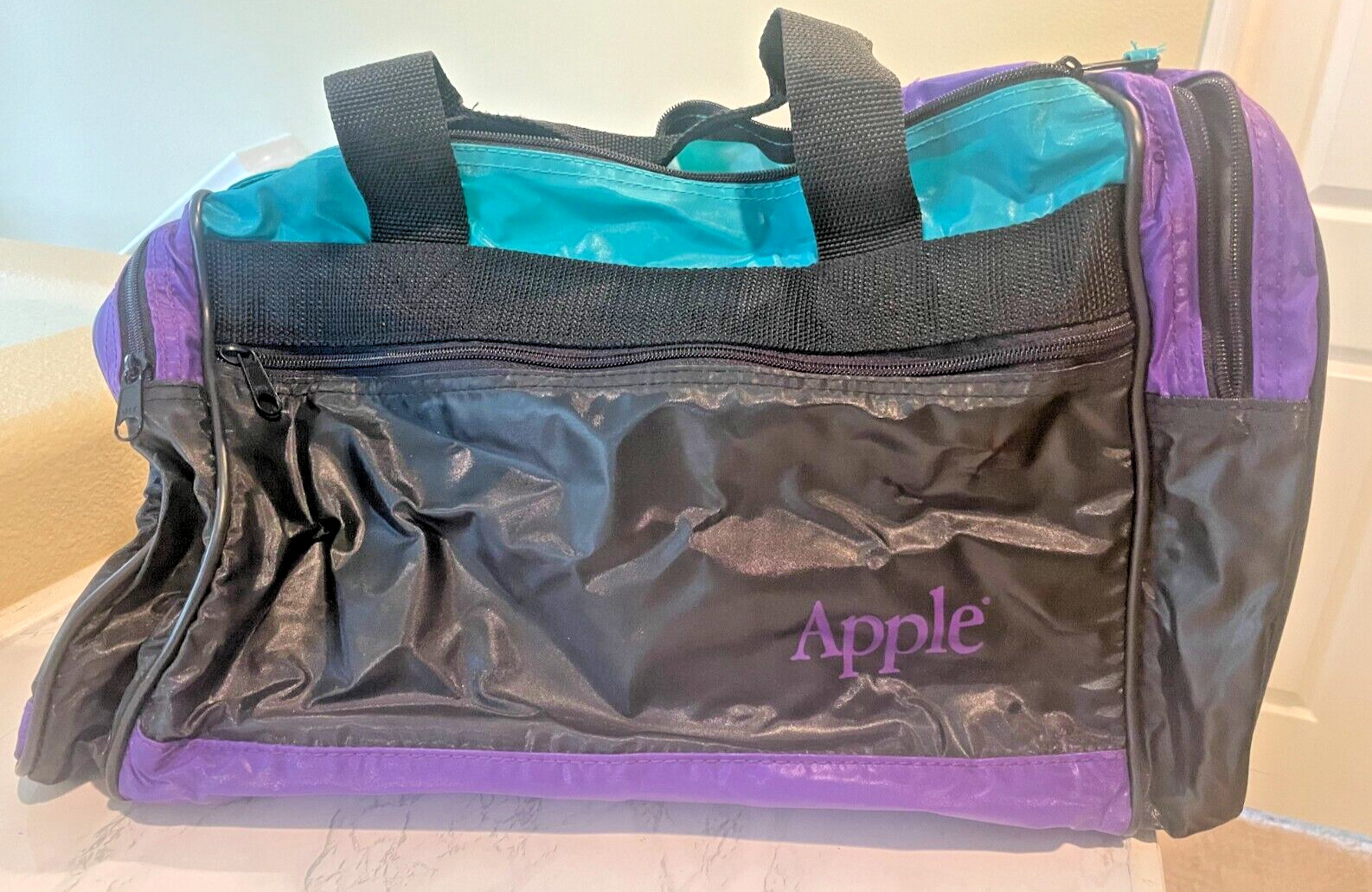 Vintage Apple Purple and Green Shoulder / Hand Carry Bag with “Apple” in Purple