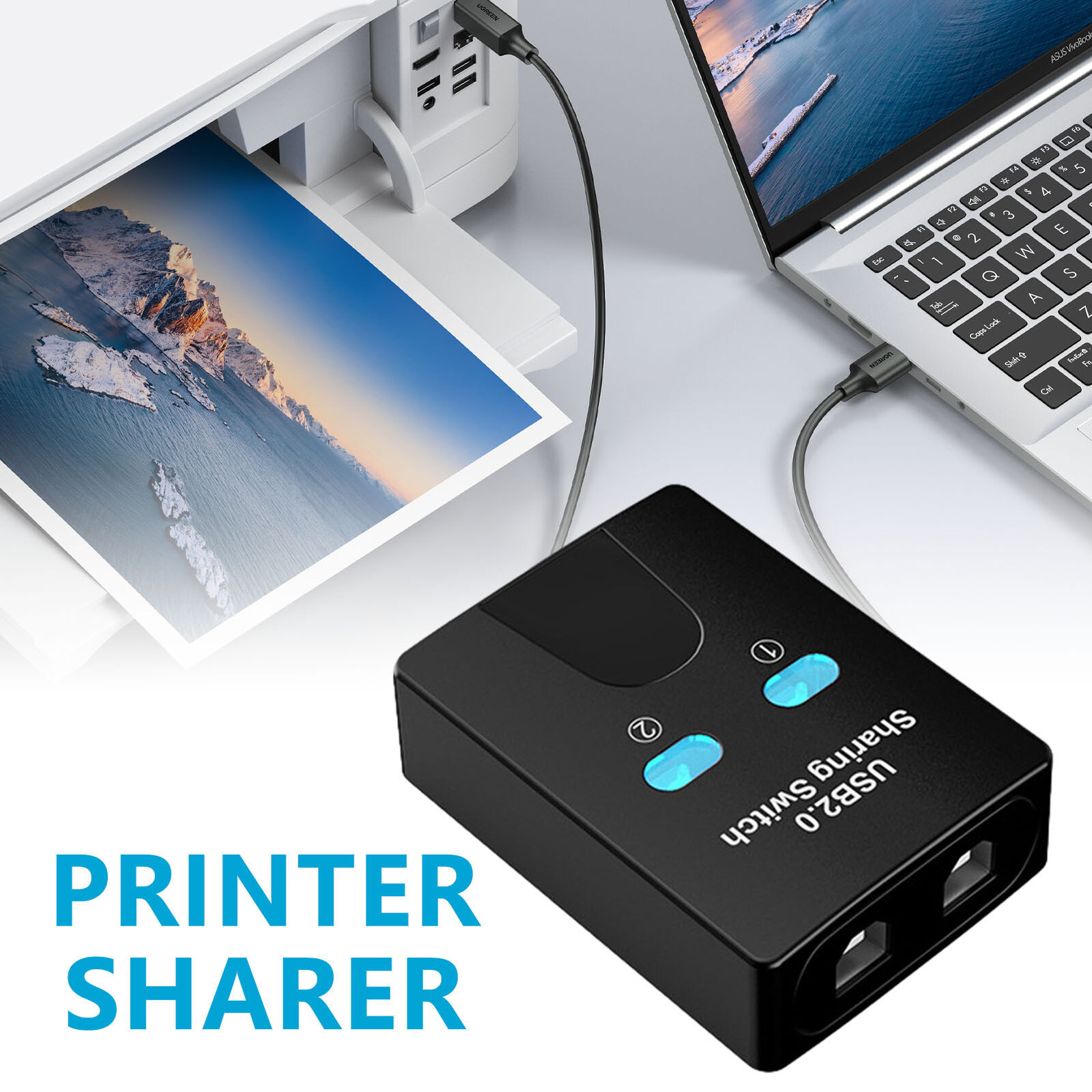 USB Switcher Adapter 2 Ports Shared Controller Splitter For Printer USB 2.0 Hub 