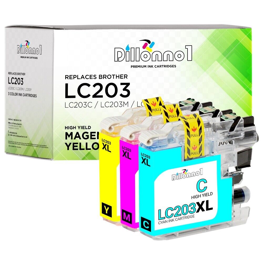 3 Pack LC-203 CMY Ink Cartridges for Brother MFC-J4620DW MFC-J5520DW
