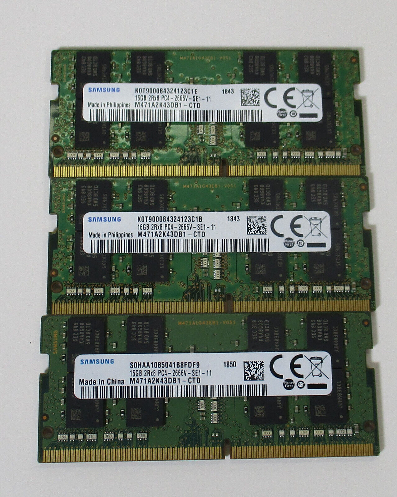 16GB Samsung DDR4 Laptop Memory Ram M471A2K43DB1-CTD - Lot of 3