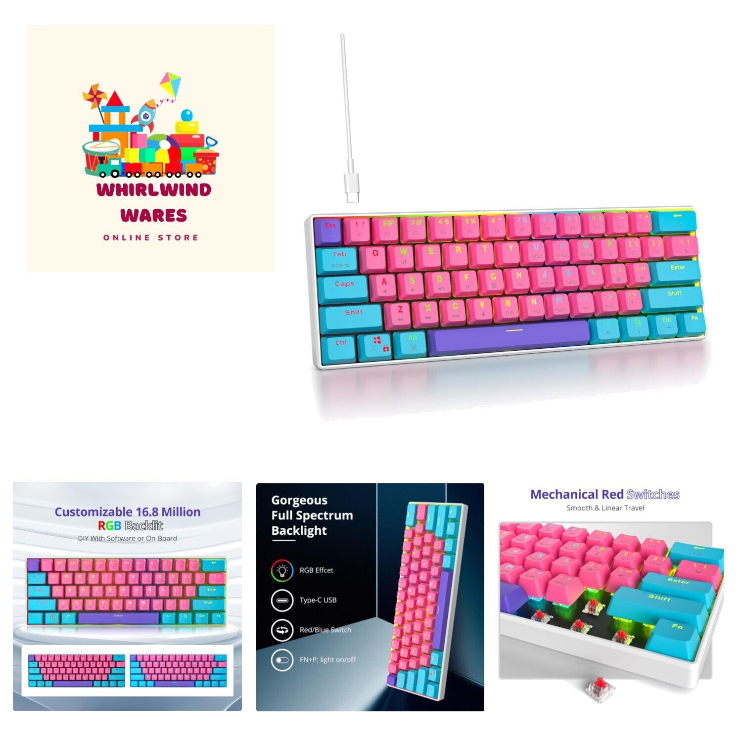 60% Mechanical Keyboard, 61 Keys Gaming Keyboard, RGB Backlit, Ultra-Compact ...