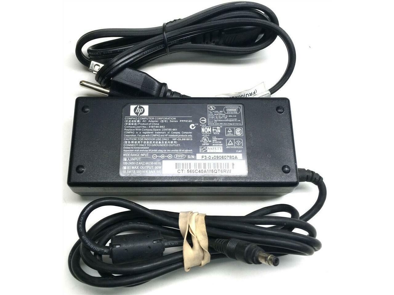 OEM HP Compaq Laptop AC Adapter Charger 18.5V 4.9A 310744-001.TESTED Good