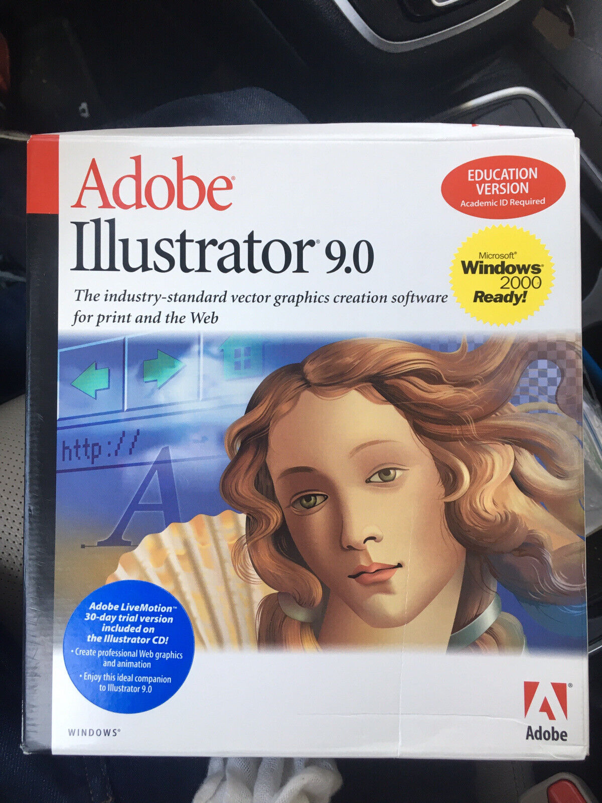 Adobe Illustrator 9.0 UPGRADE For Windows - FACTORY SEALED CD box is open serial