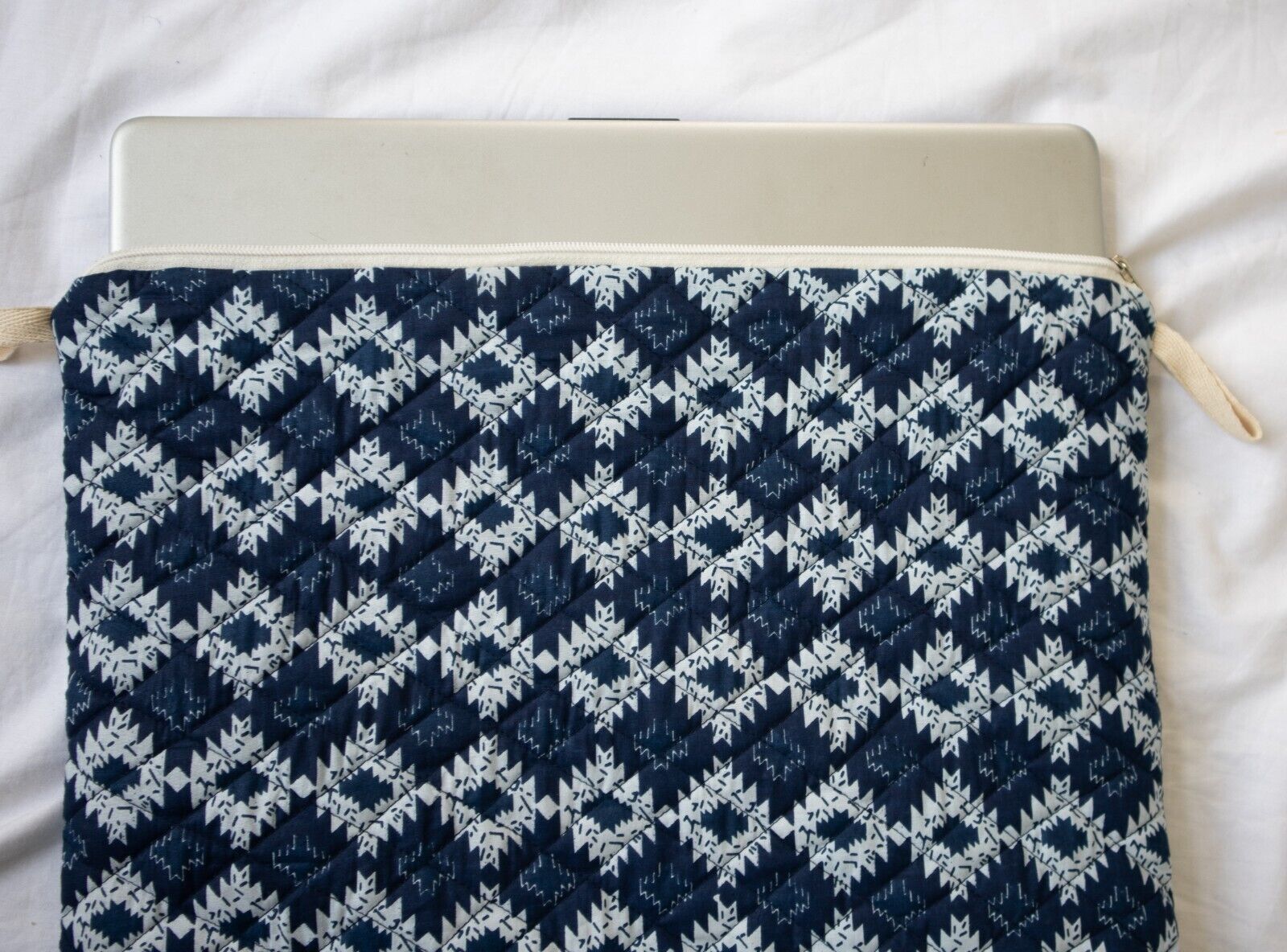Quilted Laptop Sleeve, iPad Sleeve Handmade Cotton Laptop Case Blue Laptop Case