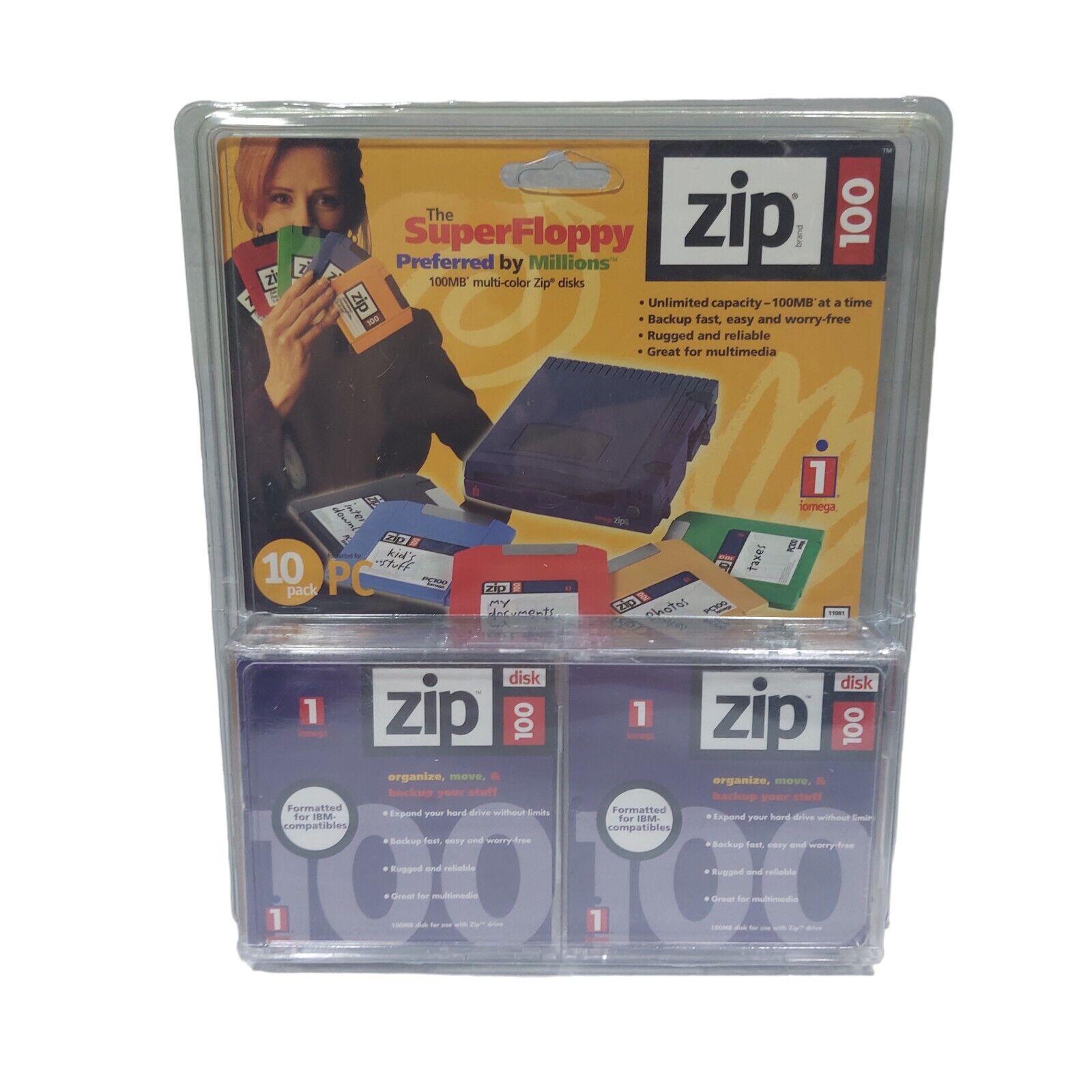 New Iomega Floppy Disks The Super Floppy 100MB Multicolored Zip Disks 10 Pack