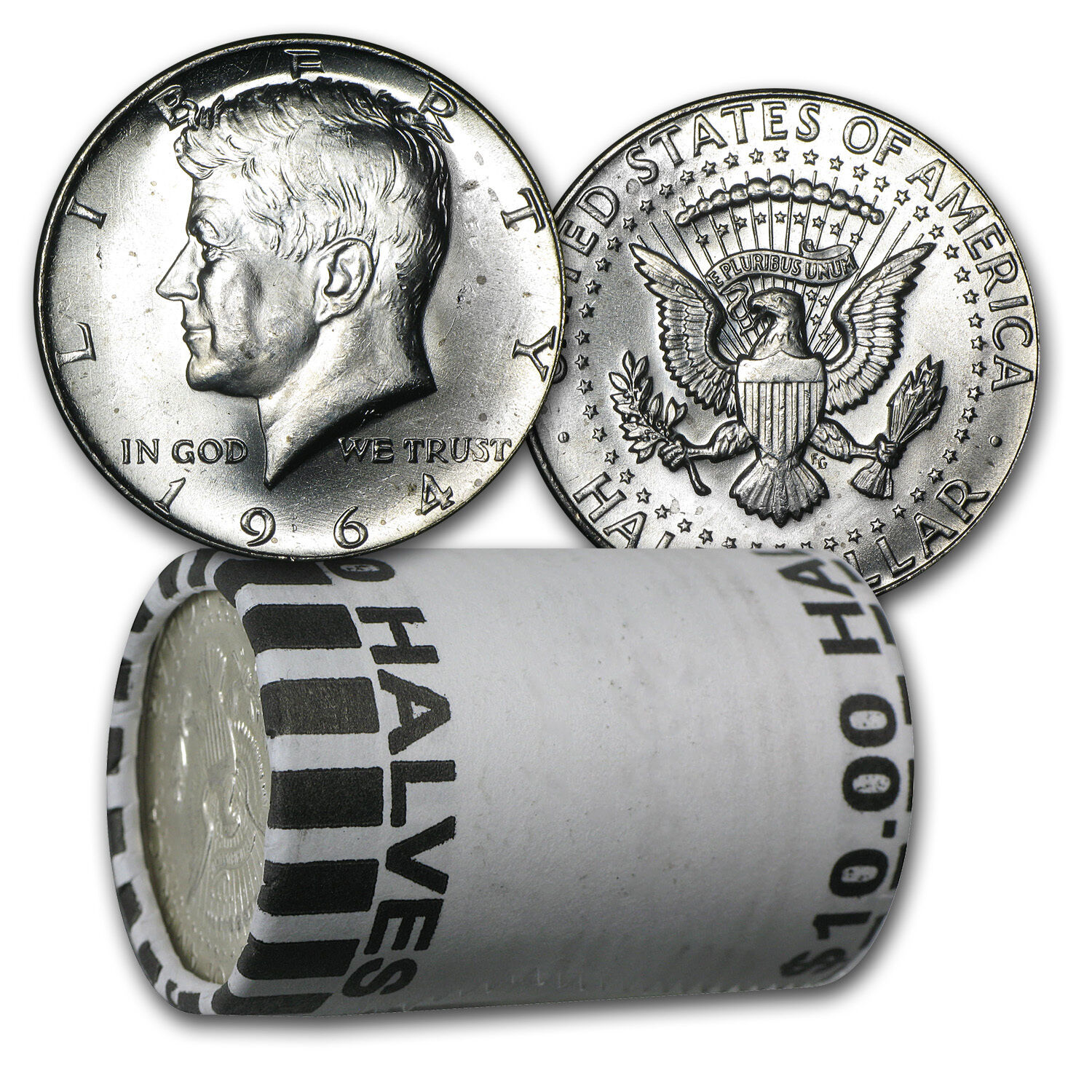90% Silver 1964-P/D Kennedy Half Dollar 20-Coin Roll BU - SKU #10945