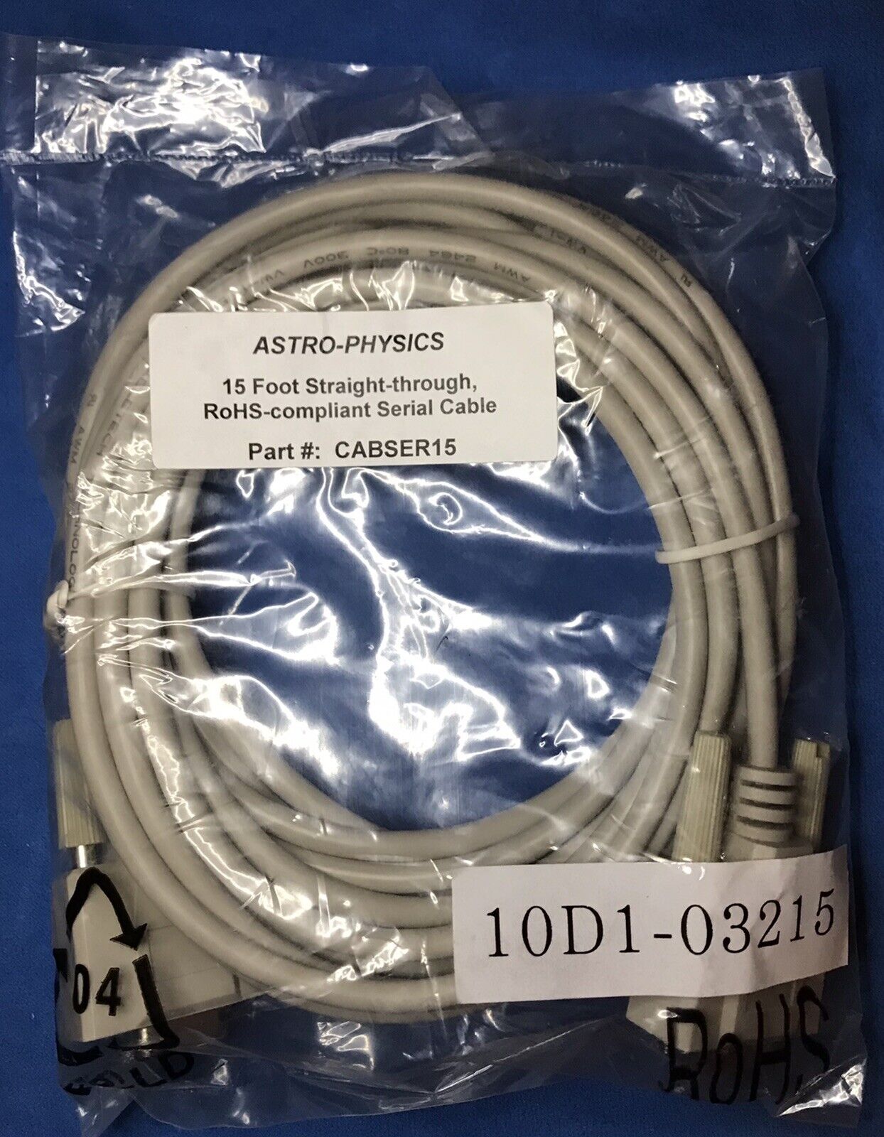 15-foot Straight-Through RoHS-Compliant Serial Cable DB9 Male-DB9 Female 
