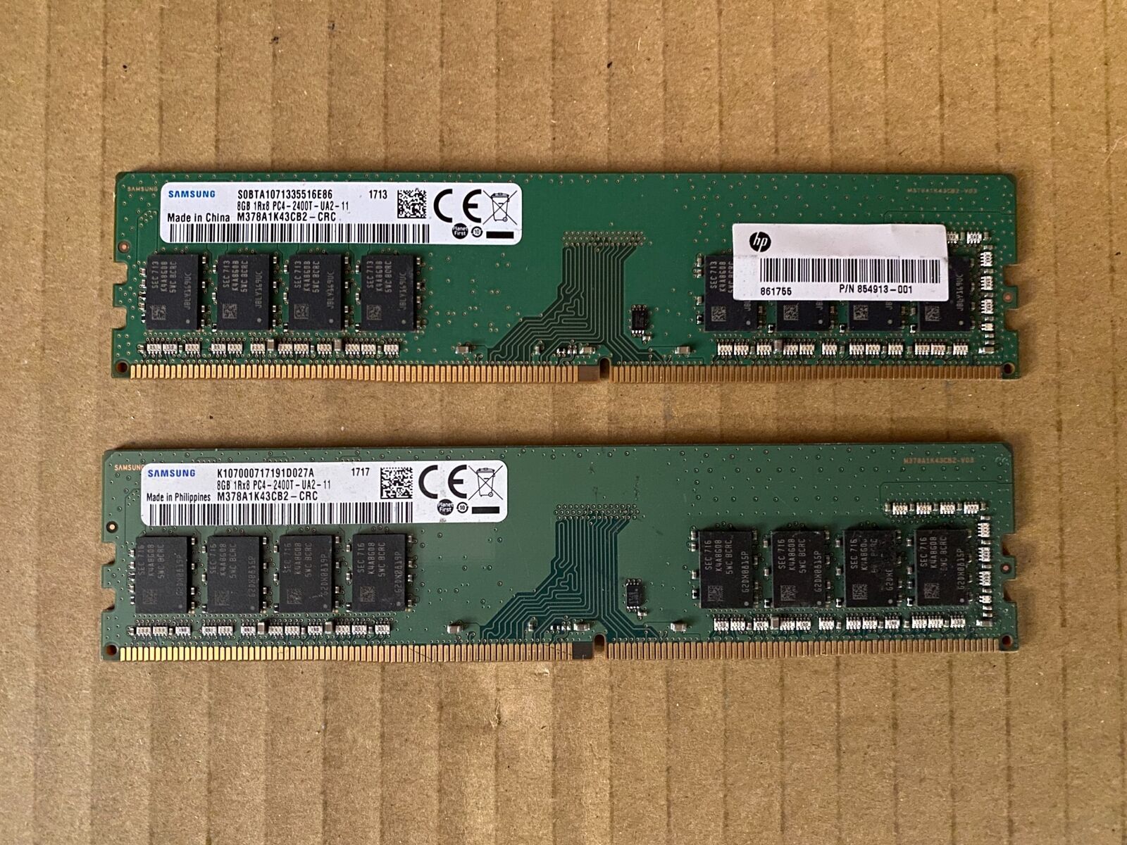 LOT 2 SAMSUNG 8GB 1RX8 PC4-2400T DDR4 M378A1K43CB2-CRC DESKTOP C3-10(25)