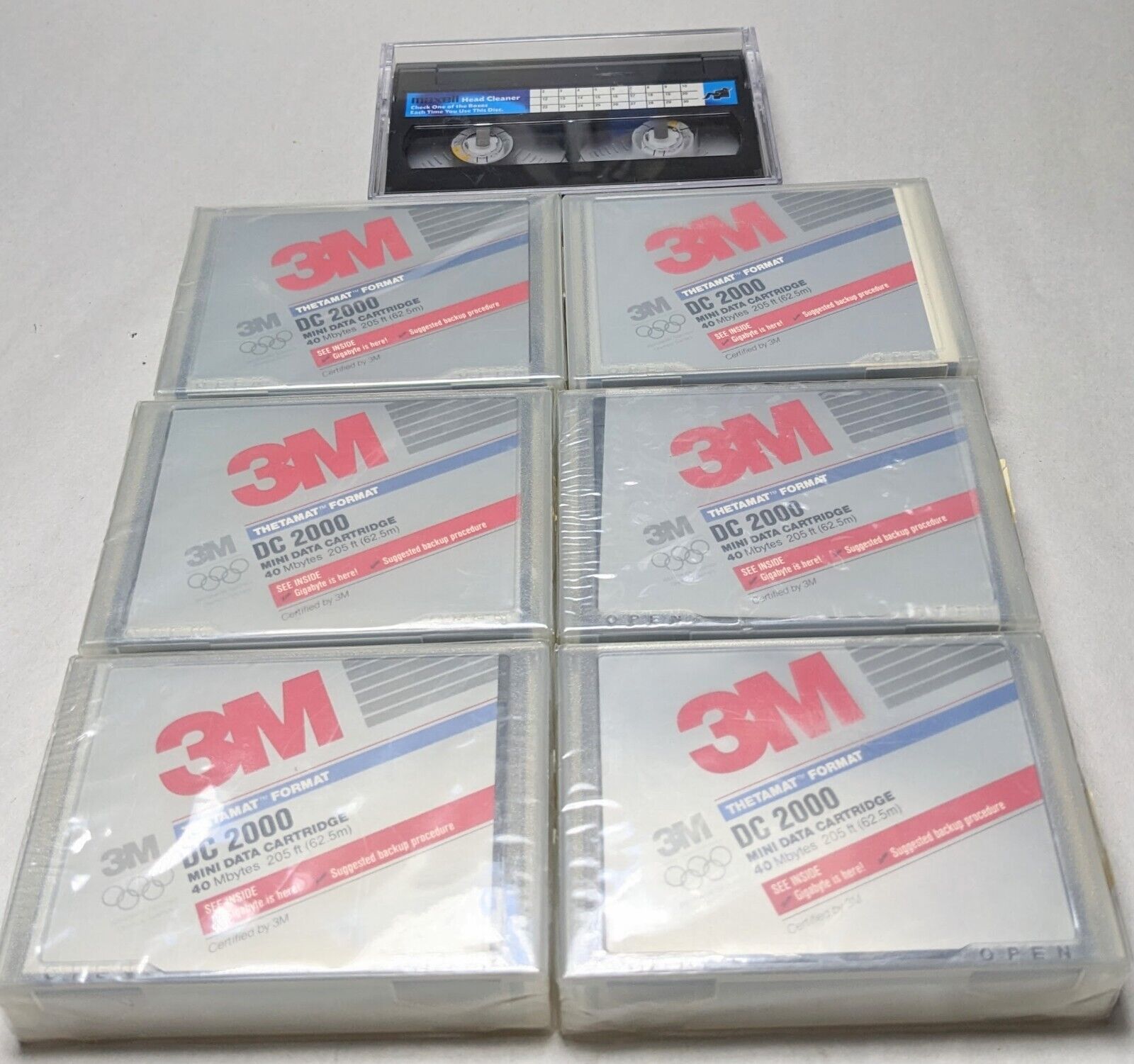 Vtg 3M DC 2000 Mini Data Tape Cartridge 40MB 205 ft, 5 Sealed + 1 Open + Cleaner