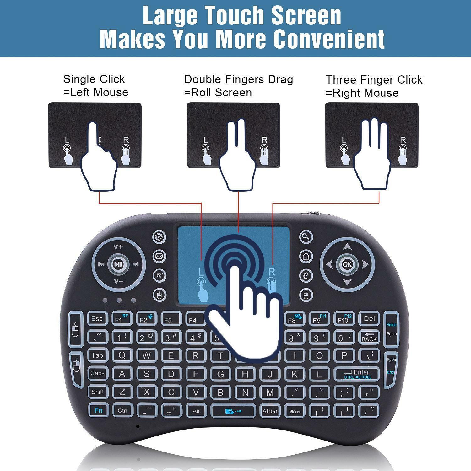 i8 2.4Ghz Mini Wireless Keyboard Backlit Controls Touchpad for Android TV PC
