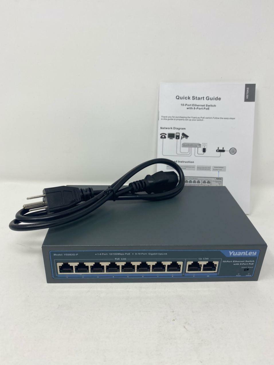 YuanLey 10 Port PoE Switch 8 PoE+ Port 100Mbps 2 Gigabit Uplink 120W 802.3af