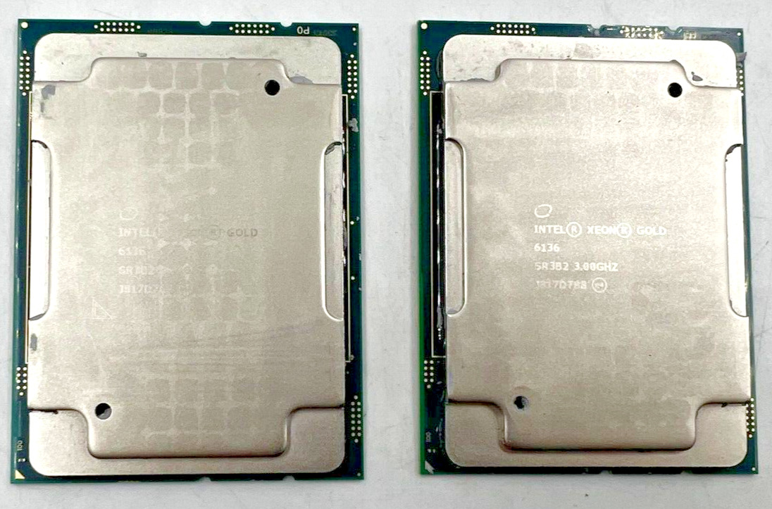 Matched Pair Intel Xeon Gold 6136 3.0 GHz 12-core Skylake CPU SR3B2