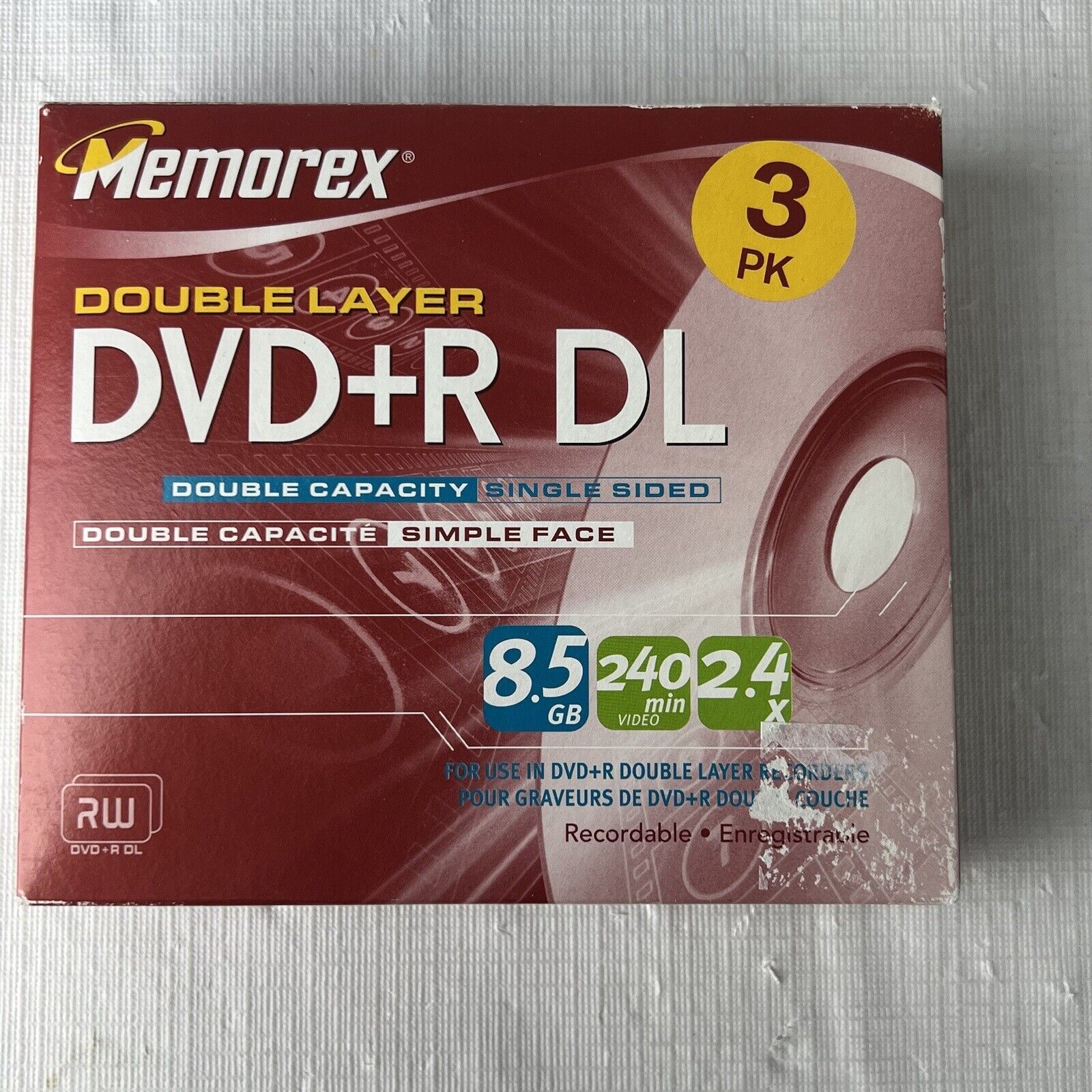 Memorex DVD+R DL 8.5 GB Double Layer Blank DVD 3 Pack New Factory Sealed Discs