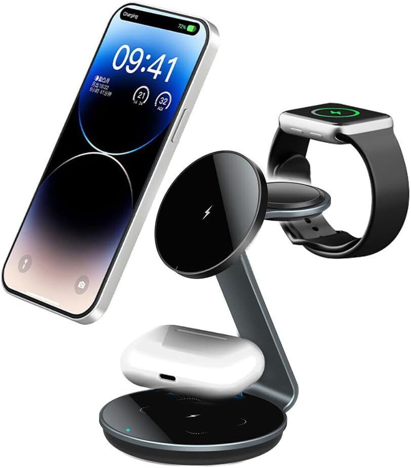 3 in 1 Magnetic Wireless Charging Station for Apple Watch/Magsafe/iPhone Stand
