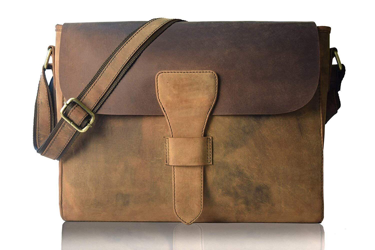 Handmade Vintage Hunter Leather Laptop & Messenger Bag For Men\'s (Size16 inch )