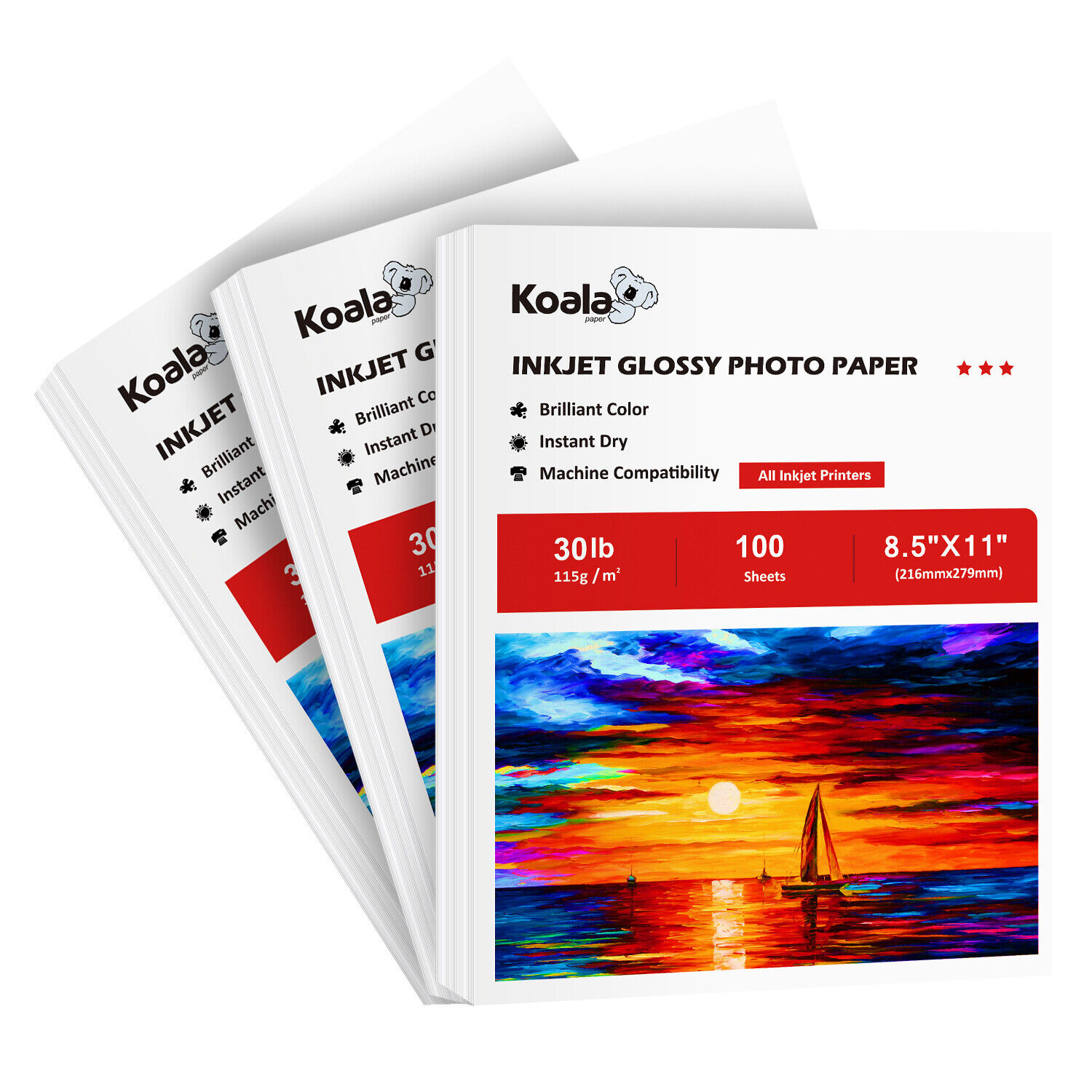 300 Sheets Koala Glossy Printer Paper 8.5x11 30lb 115g Thin Inkjet Photo Paper