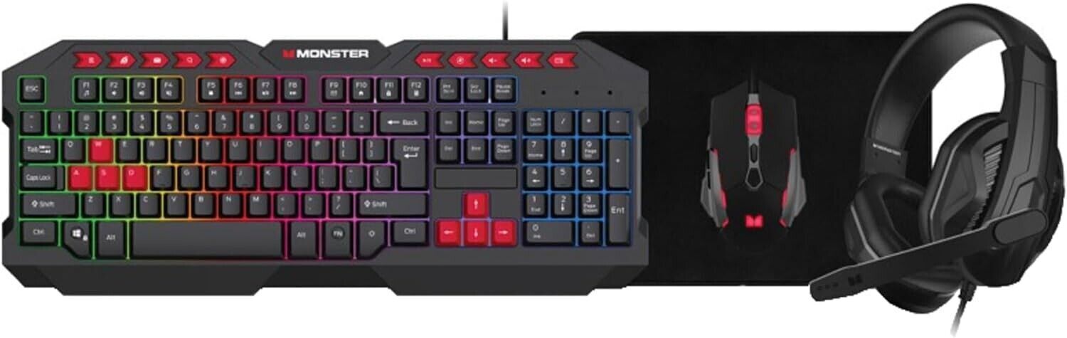 RGB gaming keyboard mouse headset bundle monster campaign