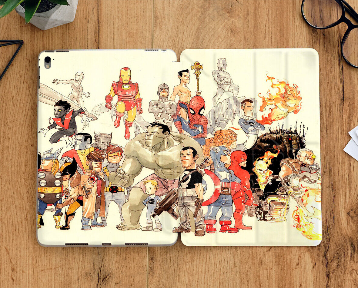 Hand drawn Marvel superheroes iPad case with display screen for all iPad models