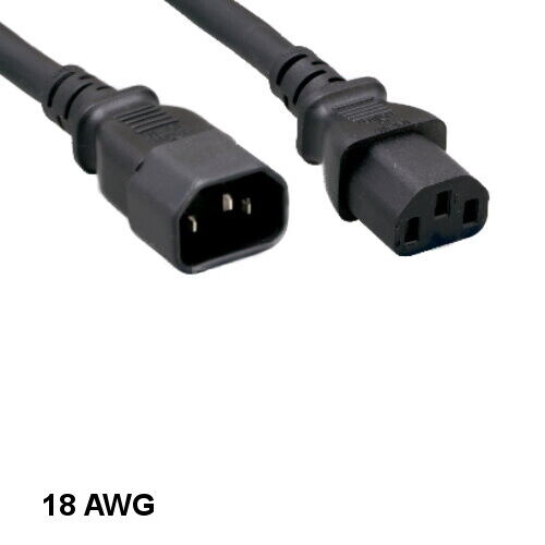 6 feet 18AWG US Standard AC Power Extension Cable IEC-60320 C13 to C14 10A/250V