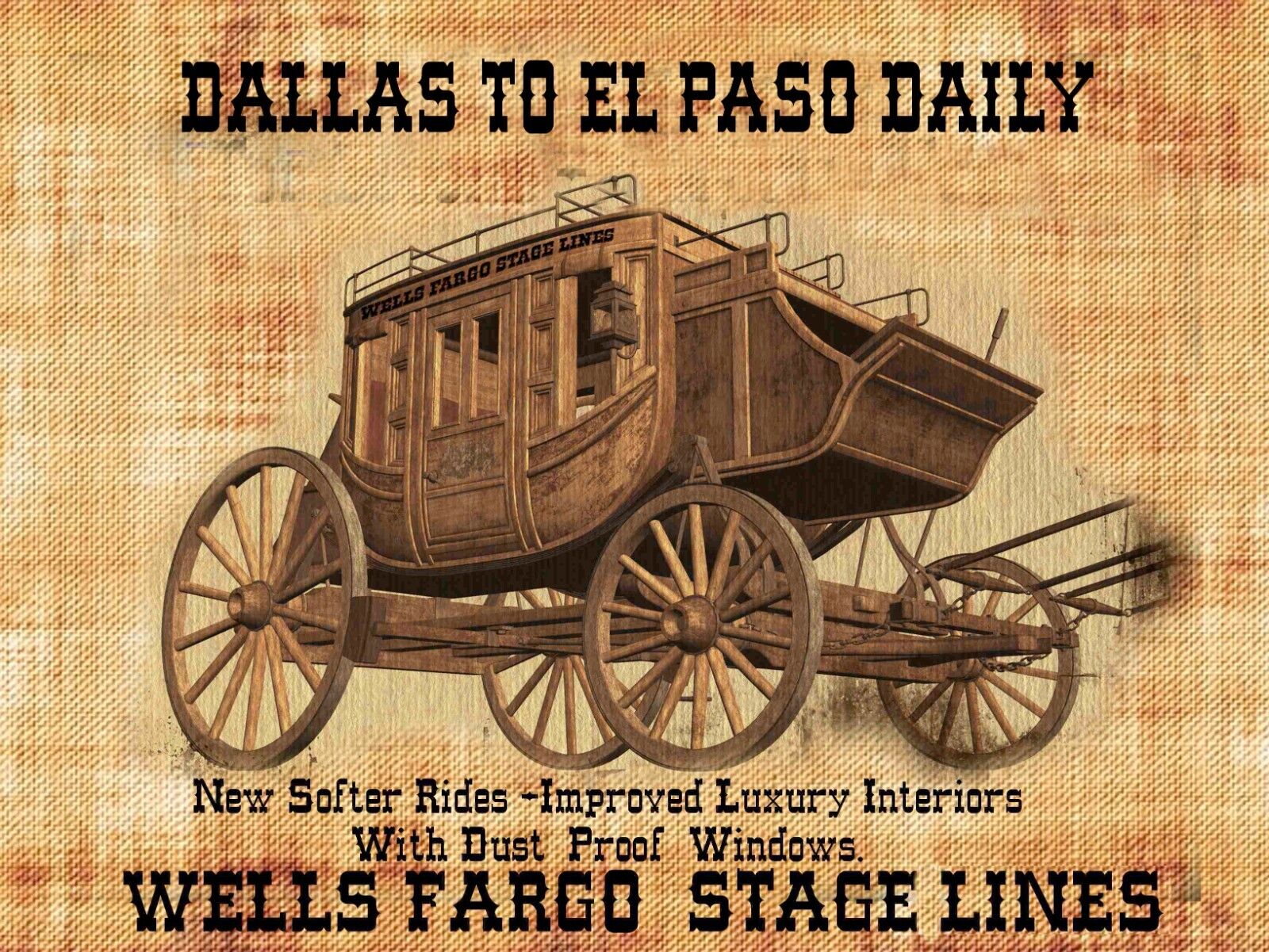 Old West Wells Fargo Stage lines Dallas To El Paso  Mouse Pad   7 3/4  x 9