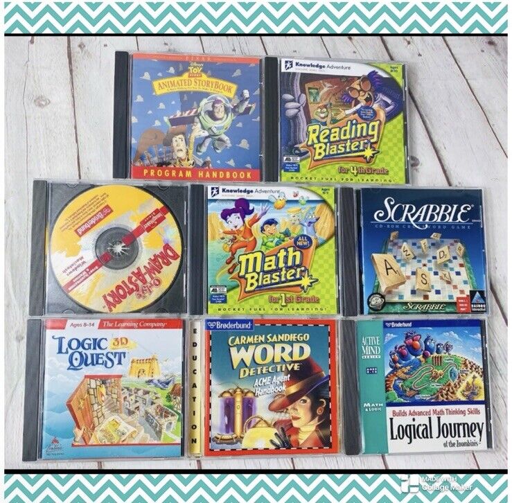 Lot of 8 Vintage Educational Science Math Logic Strategy PC Video Games CD Rom