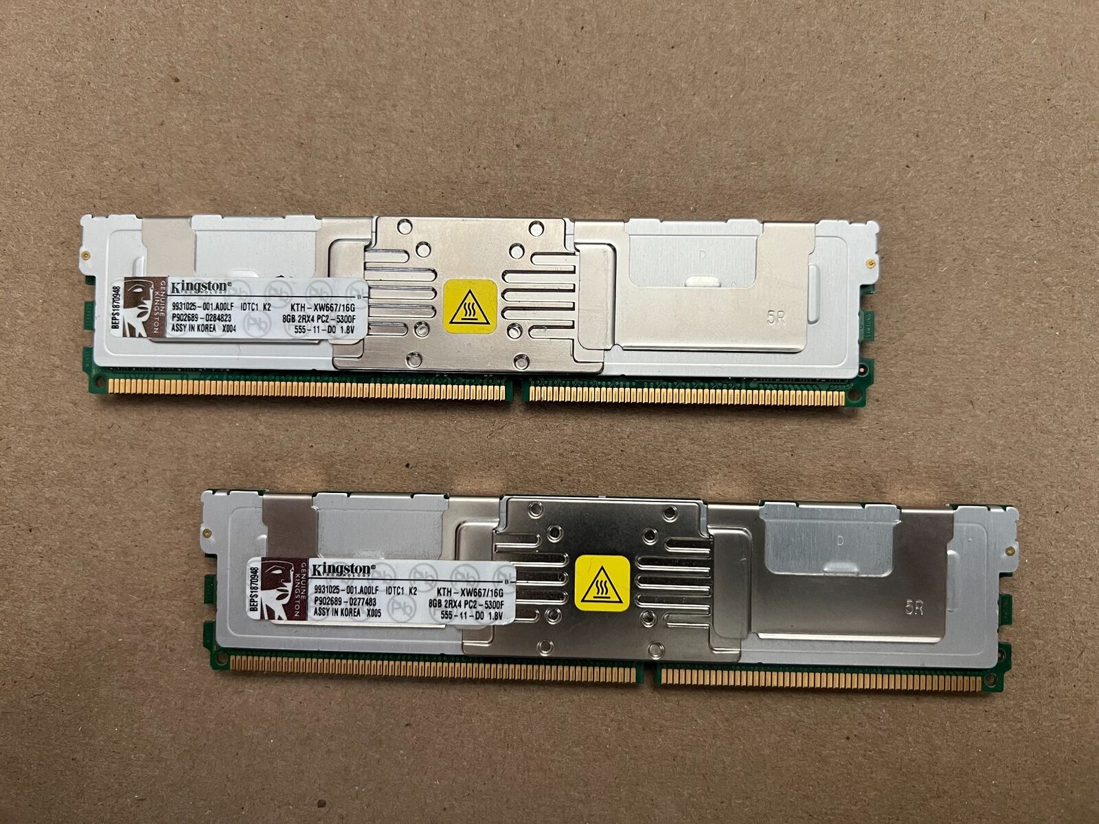 LOT OF 2 KTH-XW667/16G KINGSTON 8GB DDR2 FULLY BUFFERED RAM W8-1(11)