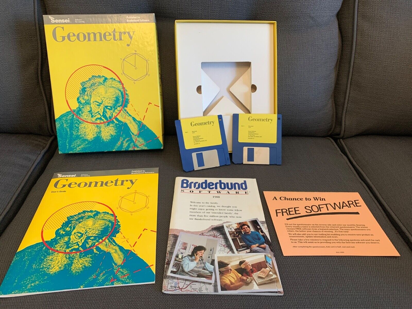 Vintage Sensei 1988 Apple Geometry Software w/Manuals Floppy & Box Broderbund