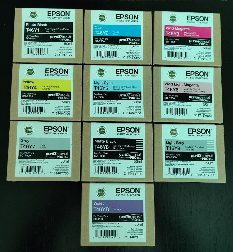 SET OF 10 EPSON SC-P900 INKS T46Y1-T46Y4-T46Y5-T46Y6-T46Y7-T46Y8-T46Y9-T46YD