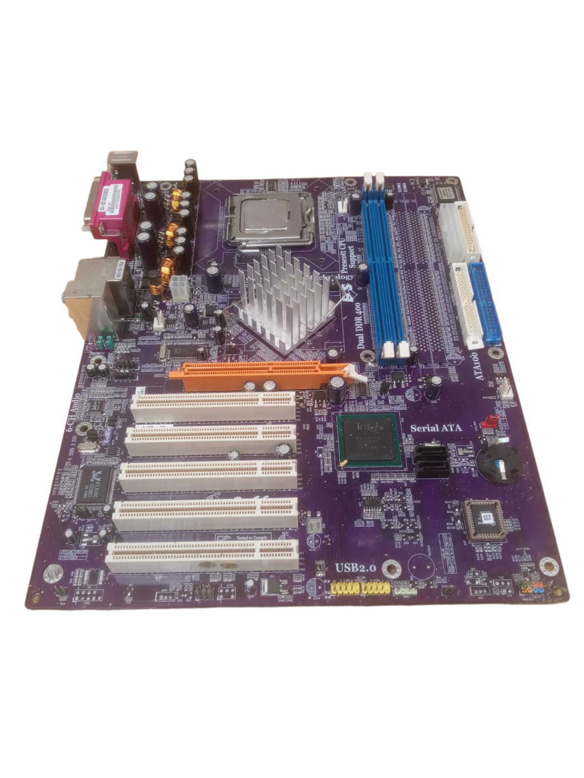 ECS 848P-A7 LGA775 Socket T Motherboard W/ SL8J8 CPU No I/O Shield Tested Works