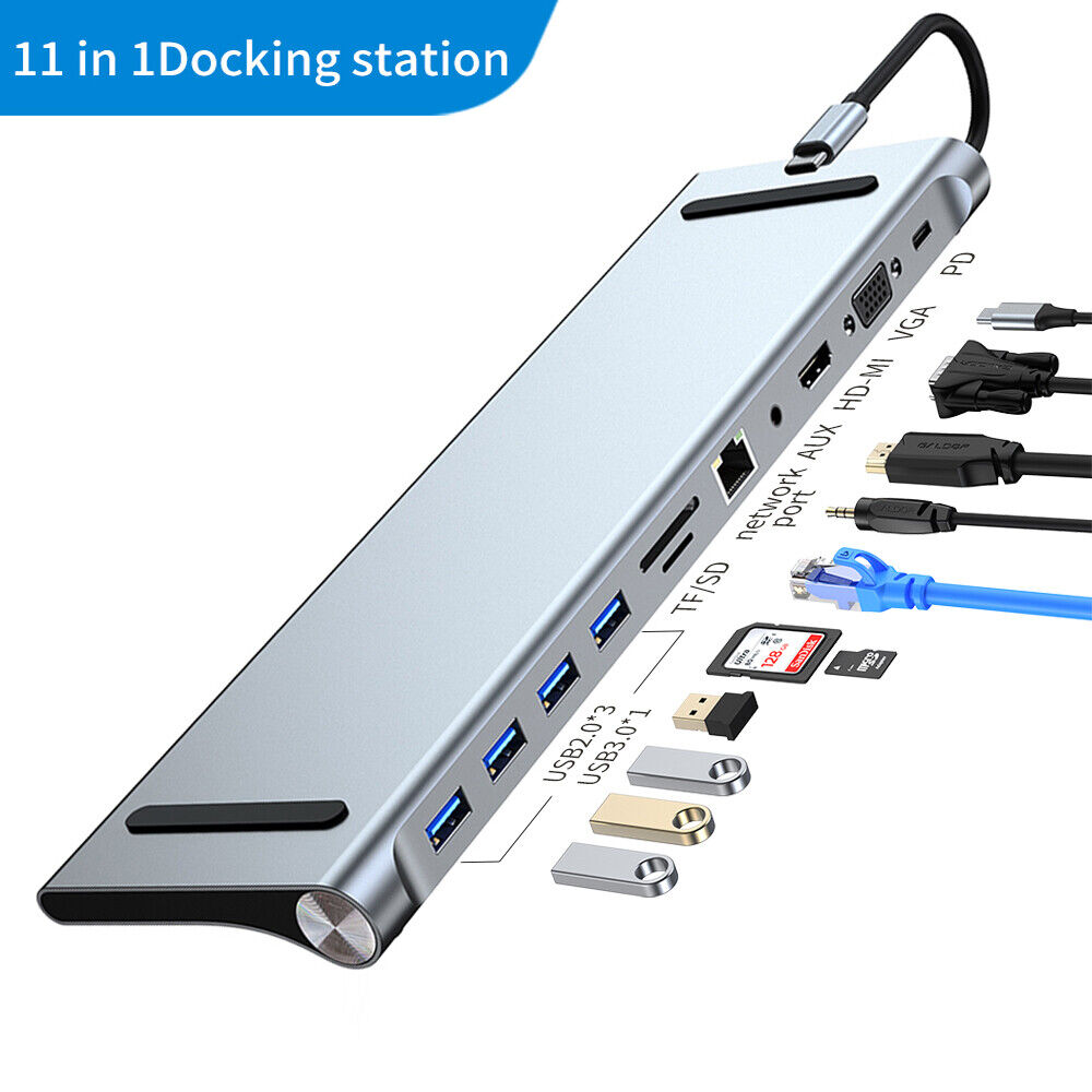 11-in-1 Type C Dock Hub USB C Laptop Docking Station Adapter For MacBook DELL HP
