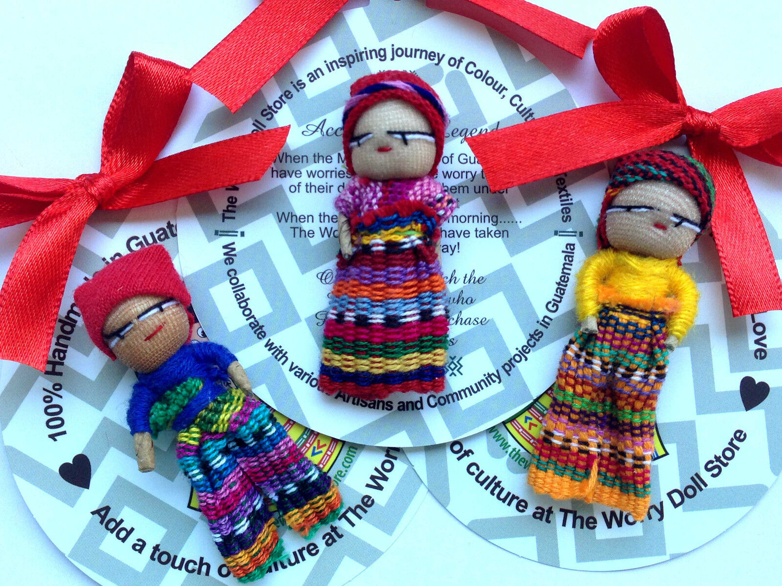 New Guatemalan Worry Doll Handmade in Guatemala with Printed Legend