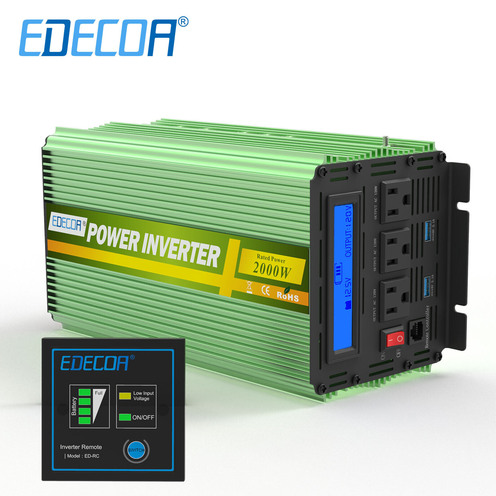 EDECOA Car Power Inverter 12V to 110V 120V Solar Converter 2000W 4000W LCD 3.0